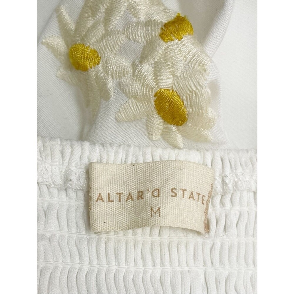 Altar’d State Daisy Embroidered Babydoll Mini Dress White Puff Sleeve Sz Medium - Picture 8 of 11
